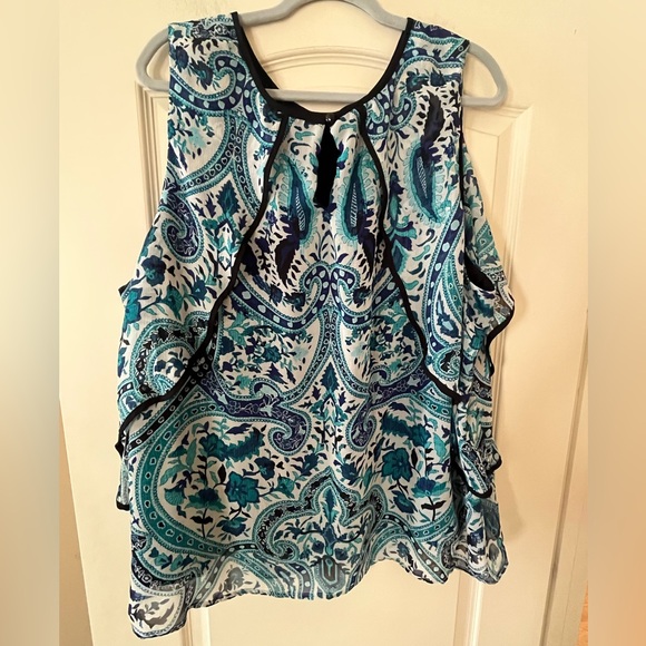 AB Studio Sleeveless Patterned Ruffle Detailed Blouse Women’s Size 3X - Picture 5 of 16